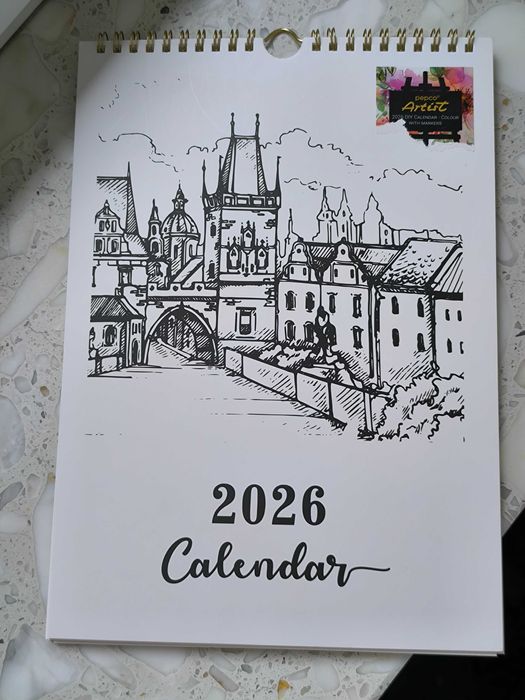 Kalendarz ścienny 2026-kolorowanka markerami,DIY typ Art Therapy (nowa