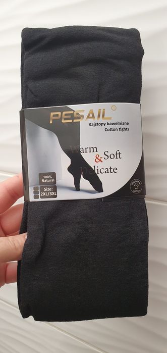 Bawełniane rajstopy damskie bawełna 95% czarne 2xl/3xl miękkie ciepłe