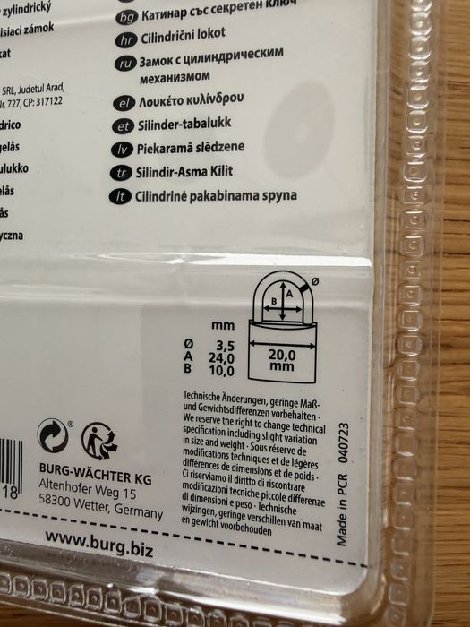 Kłódka mini 20mm kabłąk 3,5mm Burg Wachter model 770HB 20 26