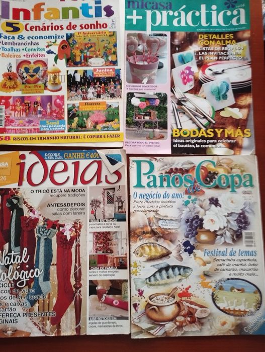 Várias revistas de crochê e pintura em tecido