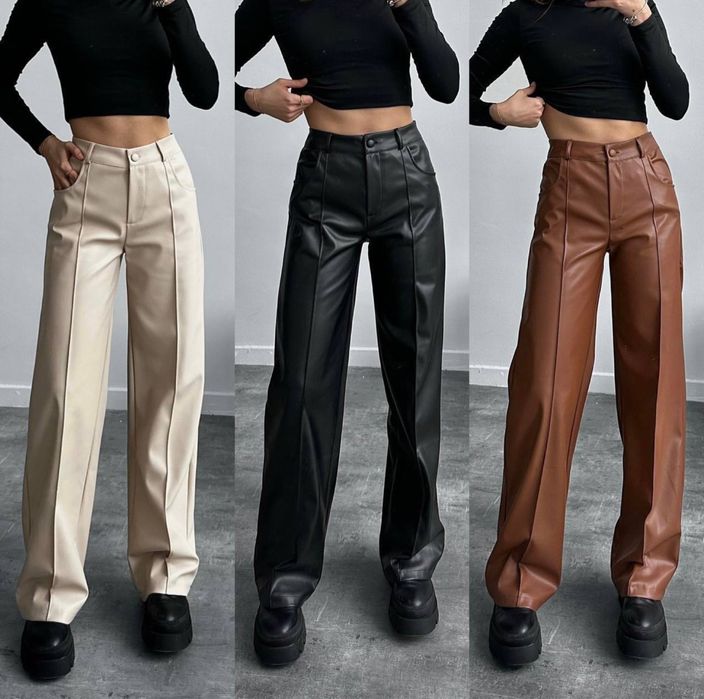 Штани жіночі еко шкіра на флісі . Штани палаццо зі стрілками