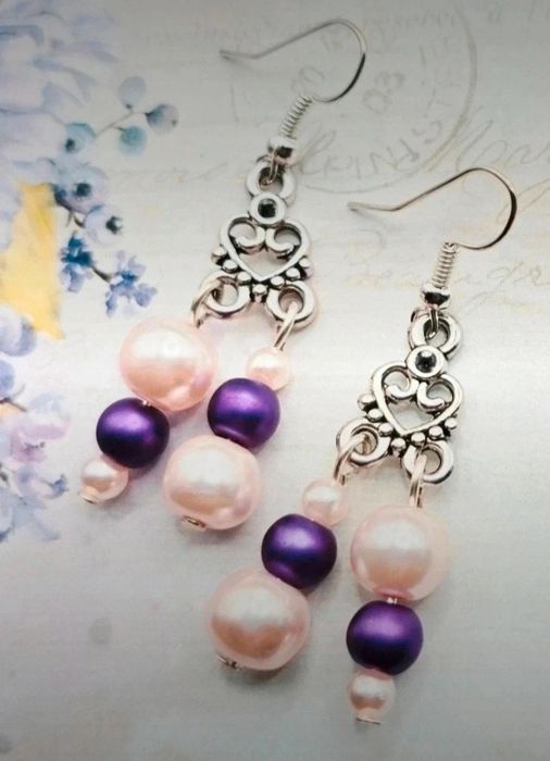 Perły perełki kolczyki boho srebrne handmade