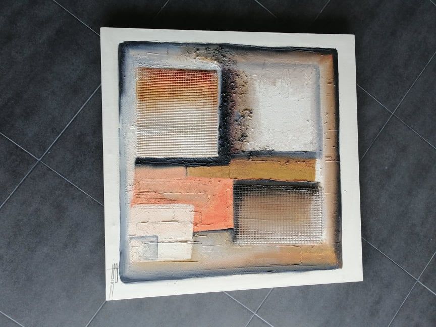 Quadro pintura a óleo com relevos abstrato