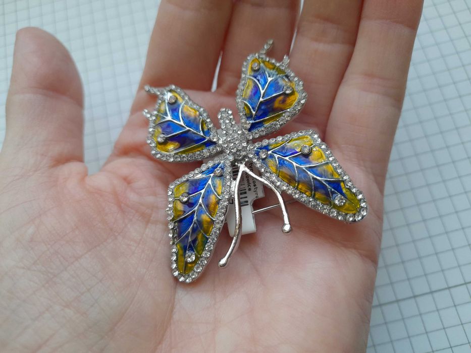 NOWA Duża 5 cm elegancka broszka MOTYL od jubilera