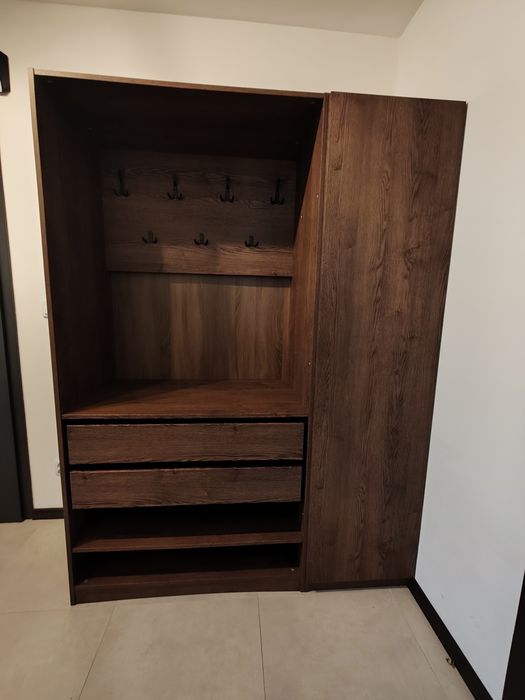Zestaw mebli / szaf IKEA PAX 201 cm do przedpokoju – 3 moduły, akcesoria, lustro (czarnobrąz)