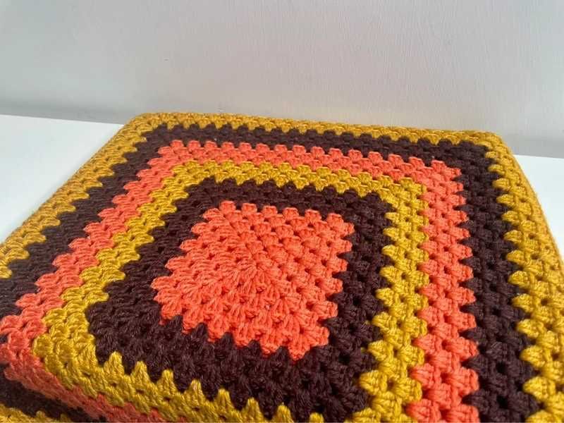 Dziergana poszewka na poduszkę, 40x40cm, PRL, vintage