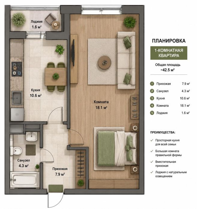 Продам 1 к квартиру ЖК «67 Перлина»/Краснова (3-327-520)