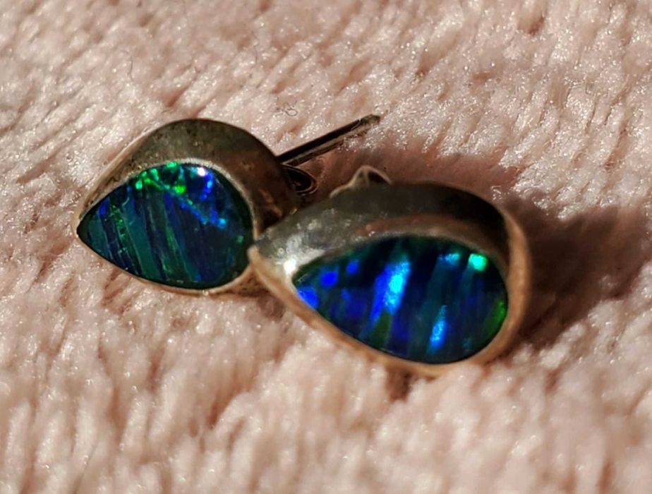 Srebrne Kolczyki Łezki 925 Meksyk - Opalizujące Niebieskie