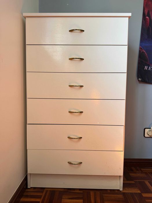 Quarto Completo Branco - 2 Secretárias + Cómoda 6 Gavetas | Entrego