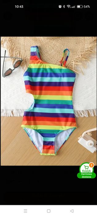Jednoczęściowy strój paski tęczowy 9 -10 lat