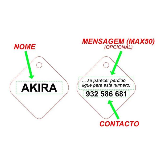 Medalha de identificação animal em forma losango - Acrílico Preto - 3mm