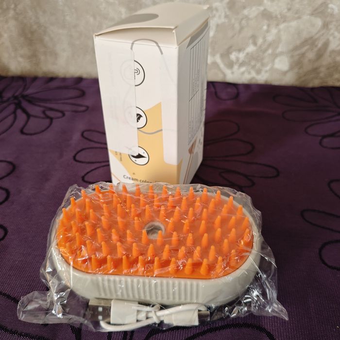 Щітка гребінець з парою для котів та собак 3в1 електрична від USB Беже