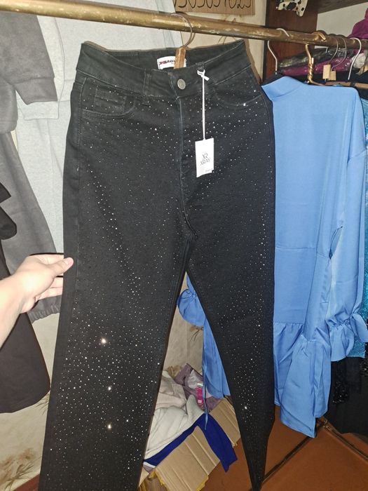 Прямі джинси зі стразами чорні Турція +Подарунок
