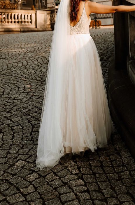 suknia ślubna, brokatowa, zdobiony gorset, XS