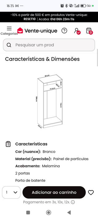 Roupeiro 2 portas (novo na caixa)