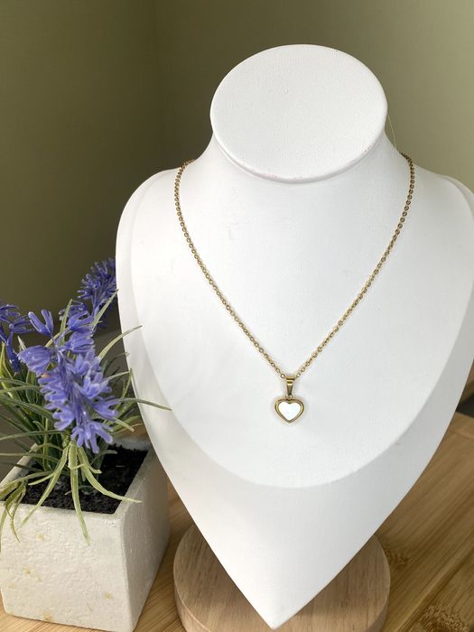 colar coração madrepérola aço