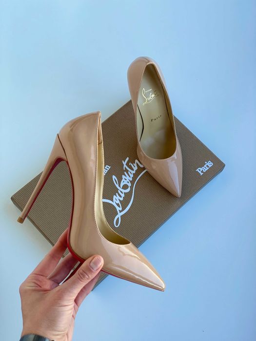 Бежевые туфли лодочки Лабутены Louboutin So Kate 10 12 см туфлі бежеві
