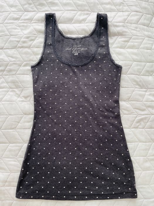 H&M L.O.G.G top koszulka kropki koronka bawełna XS