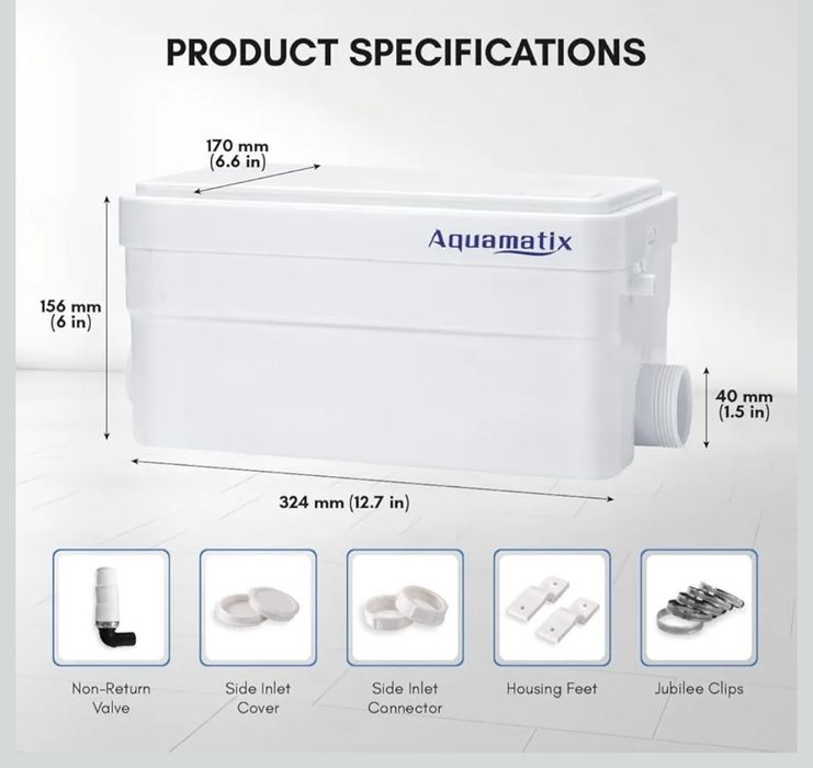 Bomba de Chuveiro Aquamatix Duscha 250W com Triturador, Compacta, para Esgoto de Banheiro, com Alcance Vertical de 10m e Vazão de 135L/min,