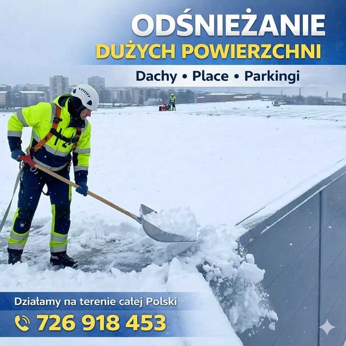 Odśnieżanie dachów, parkingów i placów – duże obiekty