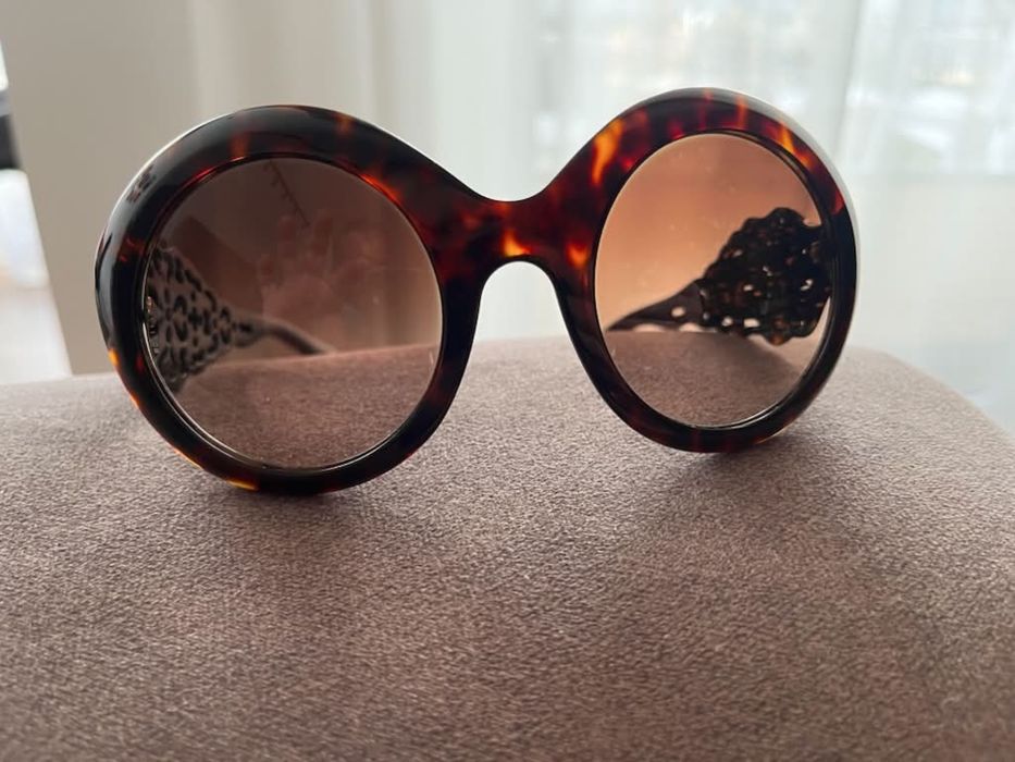 Oryginalne okulary przeciwsłoneczne Dolce & Gabbana, szylkret, ażurowe zauszniki
