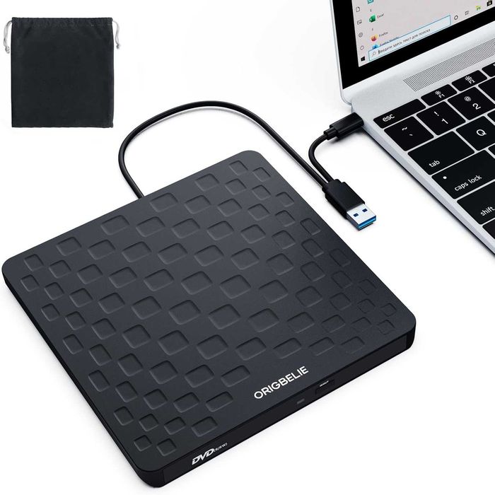 ORIGBELIE - Zewnętrzny napęd CD i DVD do laptopa, USB 3.0 typu C ultra cienki 13mm przenośny  DVD CD DVD +/-RW nagrywarka CD nagrywarka dla PC