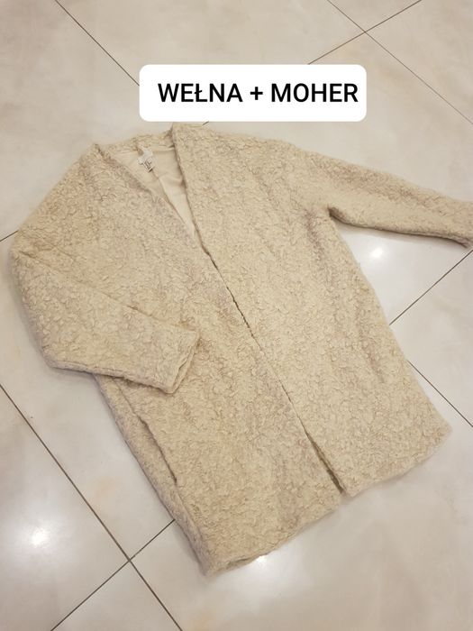 WEŁNIANY  przejściowy  lekki wiosenny płaszcz oversize  narzutka M 38