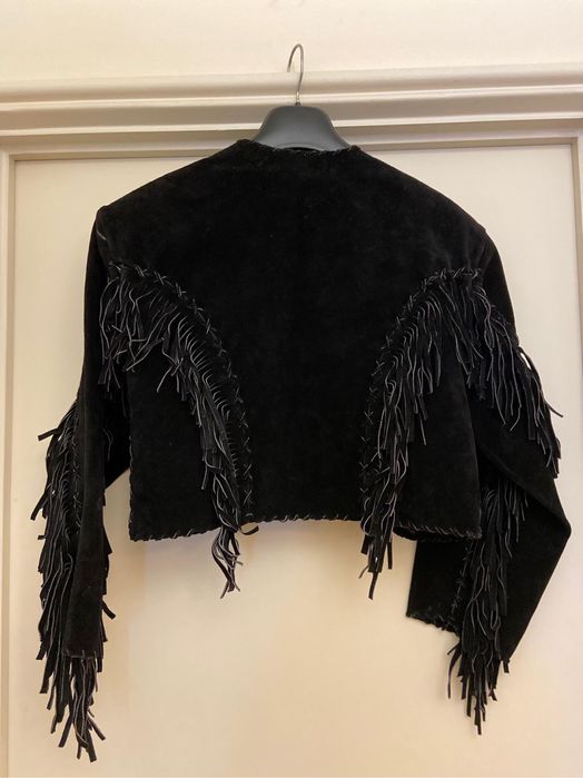 Casaco indie hippie motard em camurça senhora feito à mão - tamanho 36