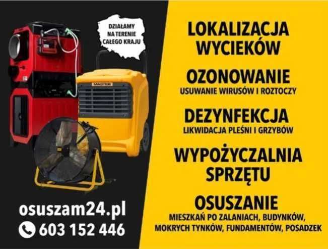Bogatynia wynajem osuszacza powietrza, nagrzewnic lokalizacja wycieków