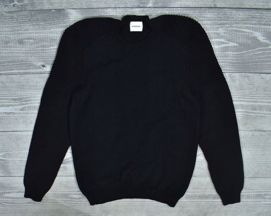 Iceberg Czarny Wełniany Sweter Męski Pullover Vii Xl
