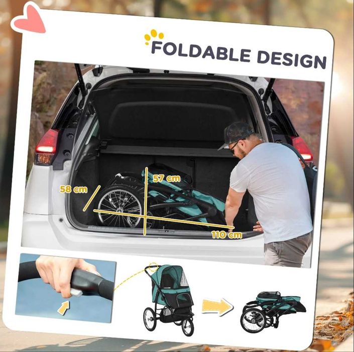 Wózek spacerowy do biegania dla psa kota do 20kg duże koła składany