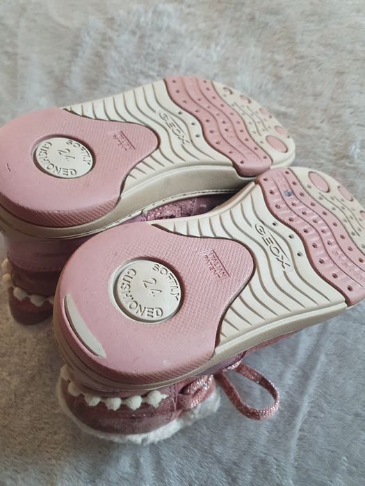 Śniegowce kozaki zimowe skórzane ocieplone wełną Geox Respira róż r.24