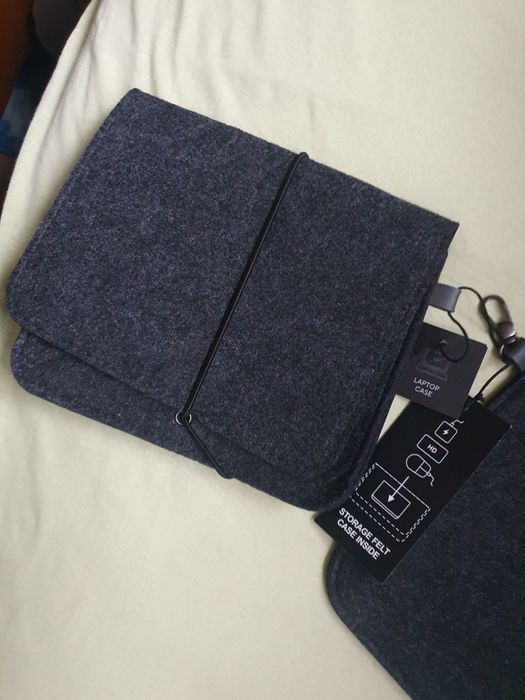 Szare Etui, teczka na notebook, tablet z filcu+ saszetka na akcesoria