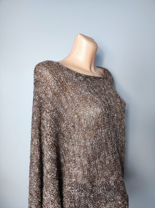 Sweter sweterek oversize brązowy długi rękaw cekiny z cekinami L/XL