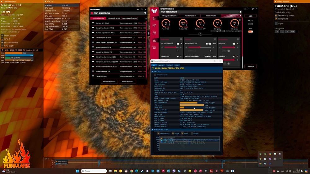 Видеокарта ASUS GeForce RTX 3080 10Gb GDDR6X TUF GAMING