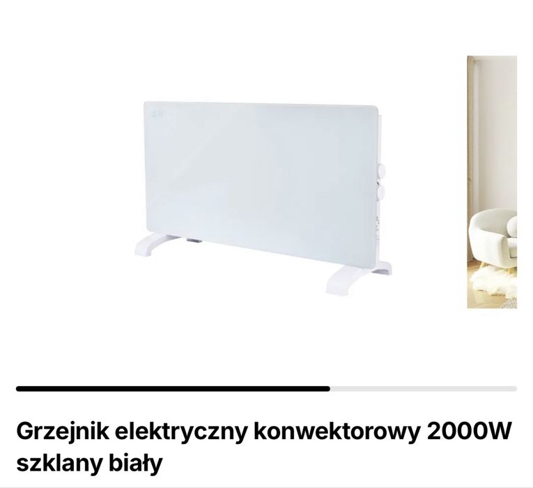 Grzejnik elektryczny konwektorowy bialy szklany