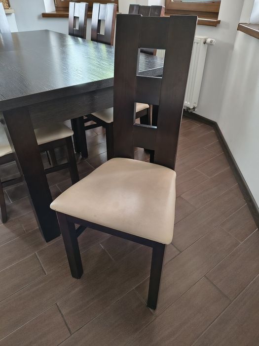 Stół 90x180(260) i 8 krzeseł brąz