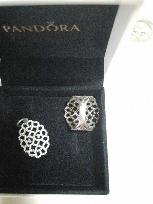 Pandora original conjunto de pendente e anel lace tamanho 52