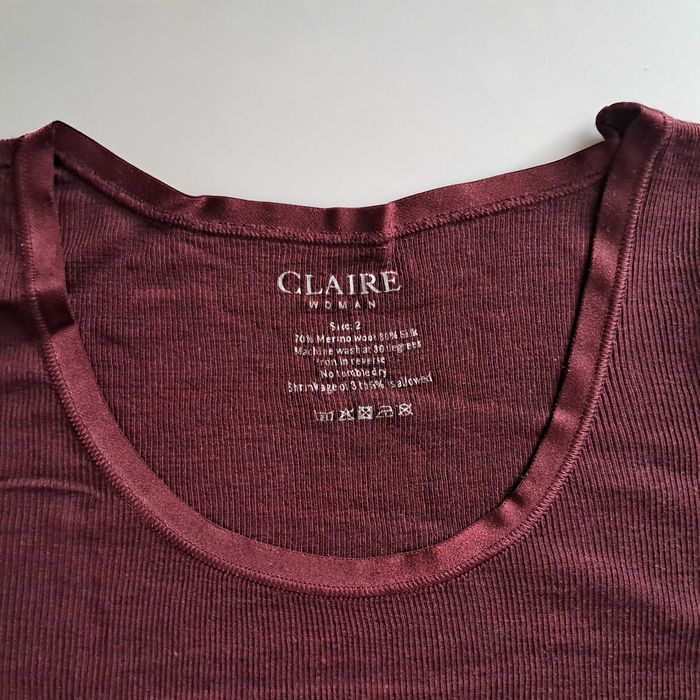 Koszulka termiczna, longsleeve, merino wool + jedwab Claire, bordowy, I warstwa r. M