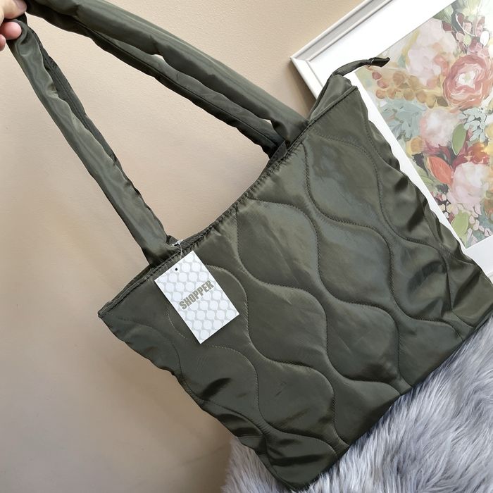 Torba duża khaki zieleń pikowana torebka shopper wiosna zamek