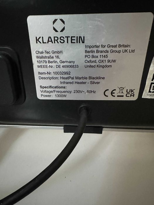 Інфрачервоний обігрівач Klarstein HeatPal 1300Вт Німеччина (10032992)