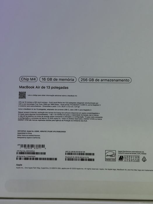 Macbook air 13’ M4 16/256gb
