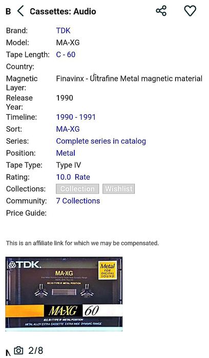 Kaseta TDK MA-XG 60 METAL _1990 Stan kolekcjonerski