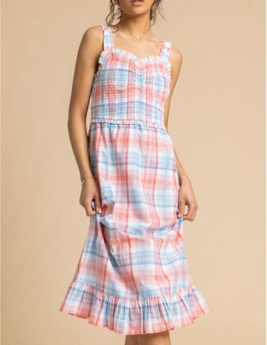 Стильний літній сарафан міді в клітинку розмір L