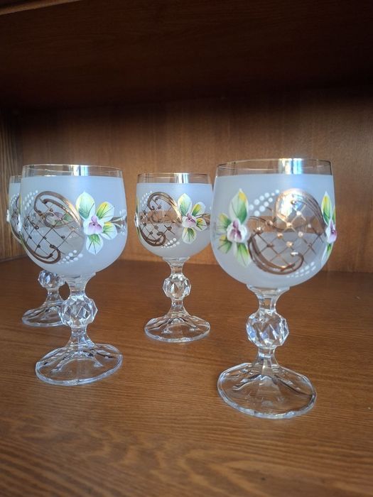 Вінтажні келихи для вина/лікеру, матове скло, ручний розпис