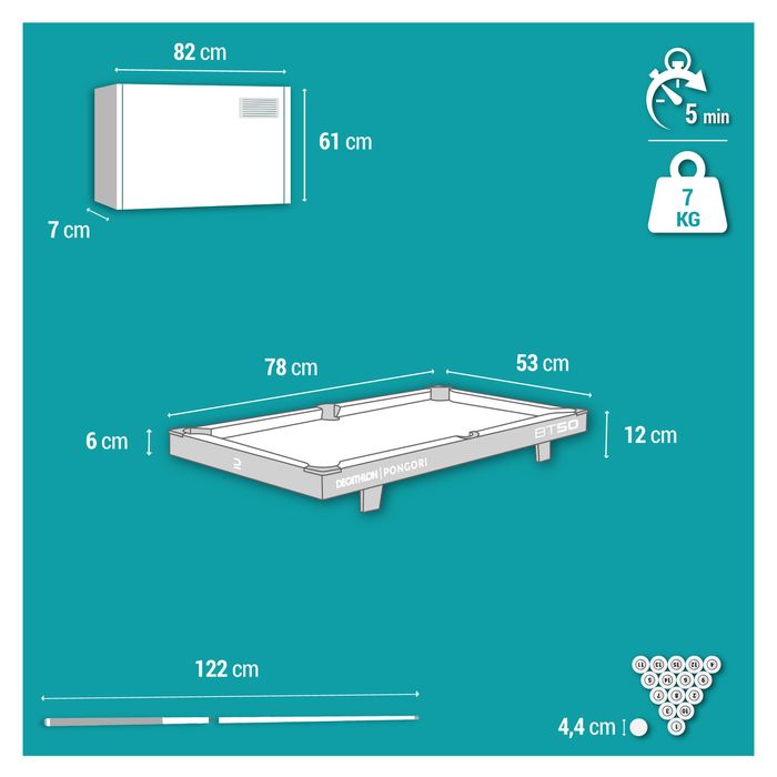 Mini Tabuleiro de Bilhar - BT 50 US Pano Cinzento