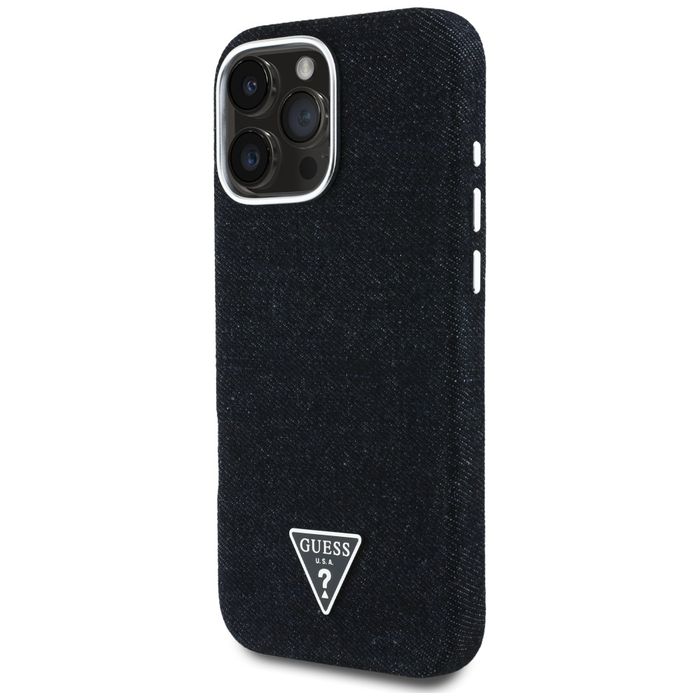 Etui Guess Denim Triangle Logo MagSafe do iPhone 16 Pro Max czarny