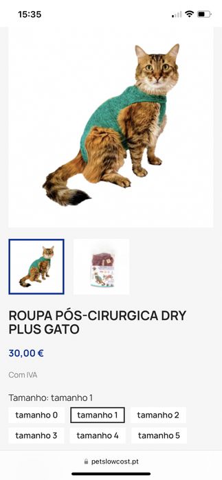 Roupa Pós-Cirúrgica Gato PET MED (Tamanho 1) - Preço Baixo