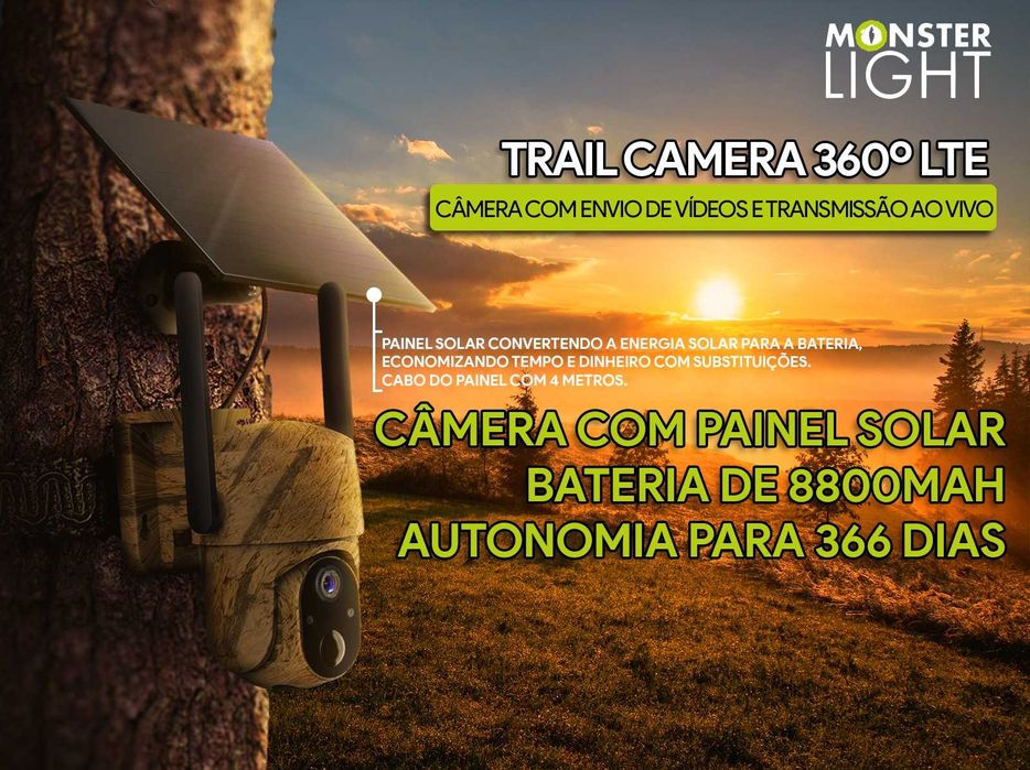 Câmera Trail 360º LTE com aplicação para telemóvel e envio de vídeos