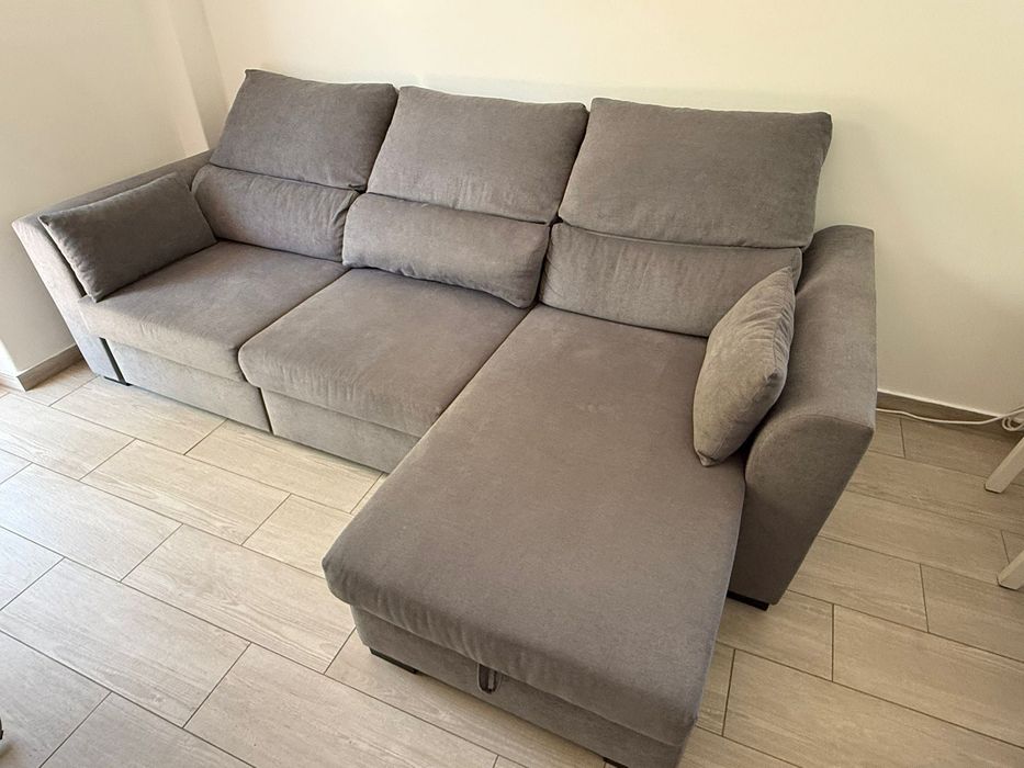 Sofá 3 Lugares com Chaise, Arrumação e Assentos Extensíveis
